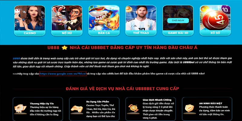 Nhà cái U888 có những sản phẩm mới nhất và hấp dẫn nhất